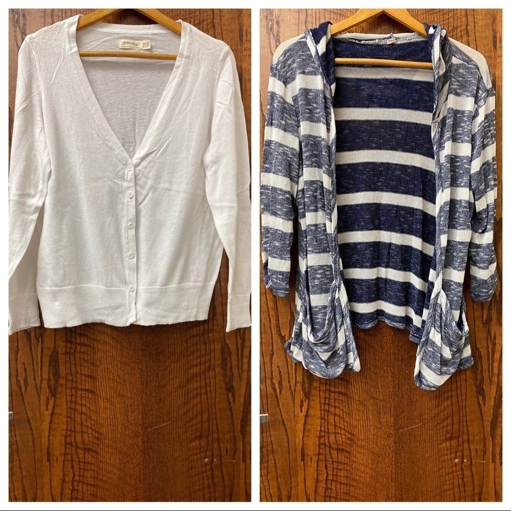 Faded glory academia professor teacher navy and white cardigan sweater‎ 2 pack